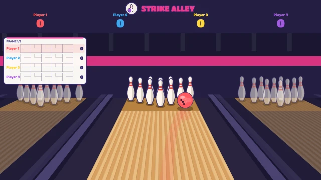 Strike Alley: Line up, wind up for power, bend it with spin. Five frames — go for the strike!