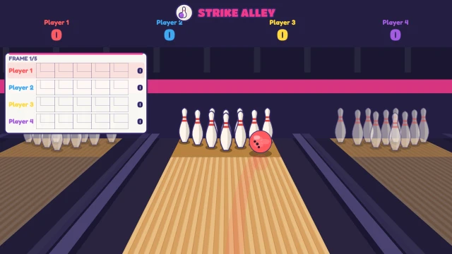 Strike Alley: Line up, wind up for power, bend it with spin. Five frames — go for the strike!