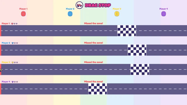 Drag Stop: Race off, then brake right on your checkered spot!