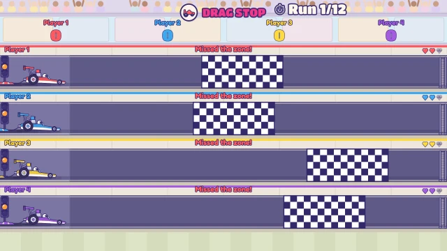 Drag Stop: Race off, then brake right on your checkered spot!