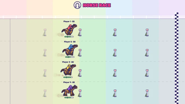 Horse Race: Mash to gallop, press 2 to jump. First past the post wins!