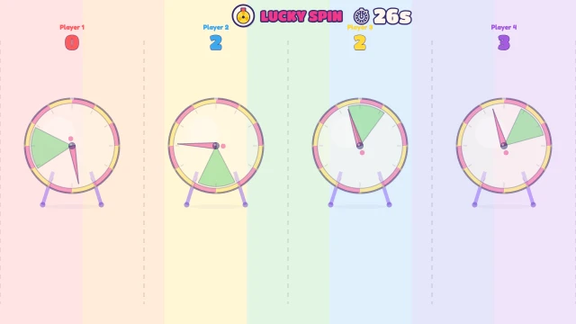 Lucky Spin: Stop the needle on the green. Most stops wins!