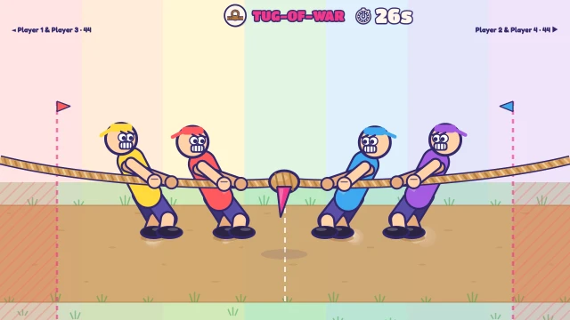 Tug-of-War: Mash to pull the rope your way. Drag the knot past your line!