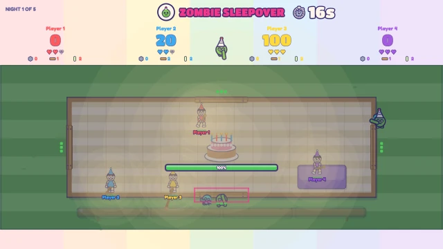 Zombie Sleepover: Board the windows, swing the bat, save the cake. Survive five nights!
