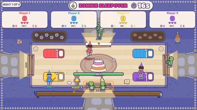 Zombie Sleepover: Board the windows, swing the bat, save the cake. Survive five nights!