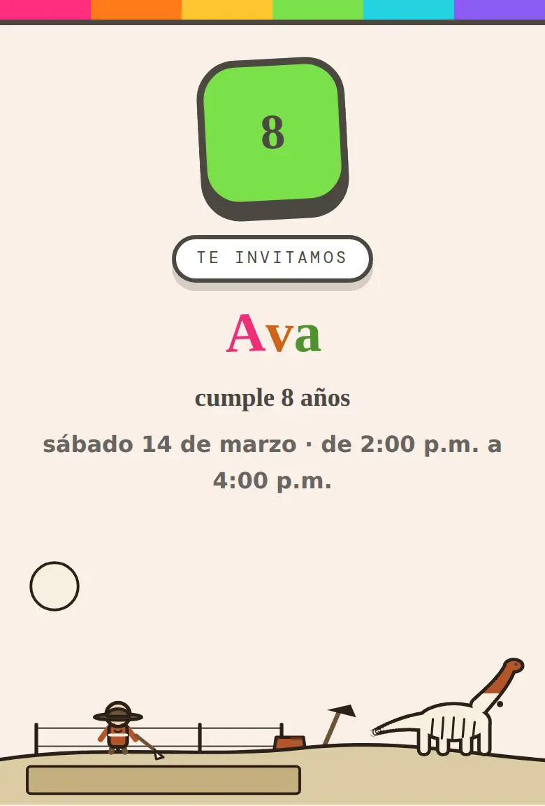 Invitación de fiesta Dinosaurios, diseño Fósil