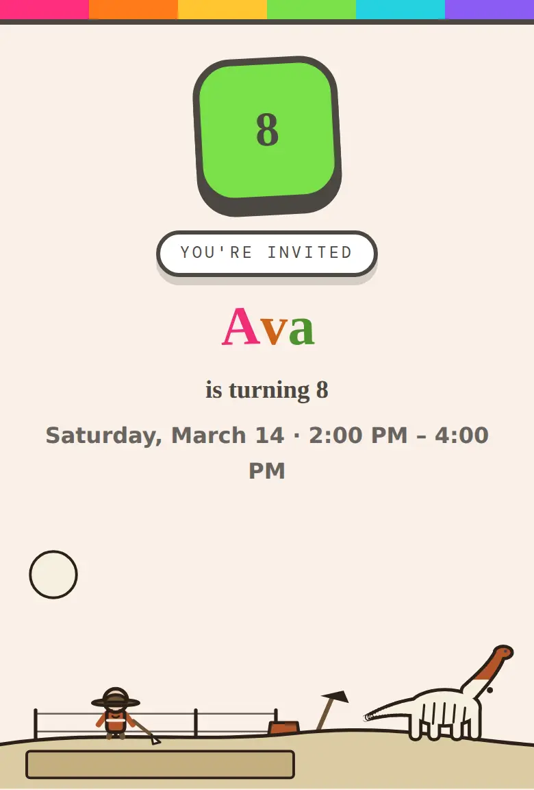 Dino party invitation, Fossil design