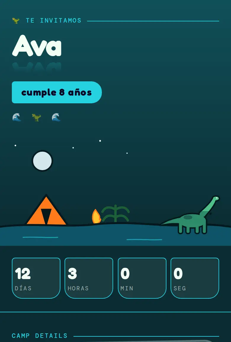 Invitación de fiesta Dinosaurios, diseño Laguna