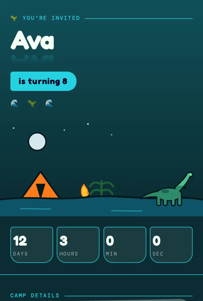 Dino party invitation, Lagoon design
