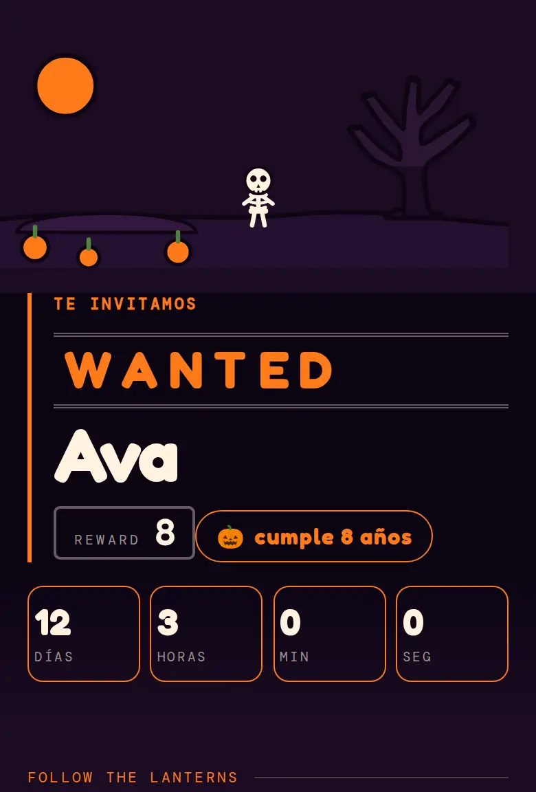 Invitación de fiesta Halloween, diseño Cañada