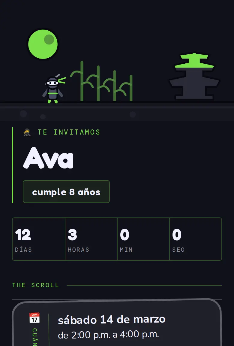 Invitación de fiesta Ninjas, diseño Dojo