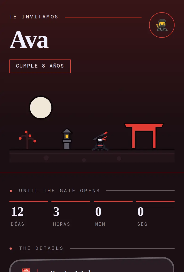 Invitación de fiesta Ninjas, diseño Torii