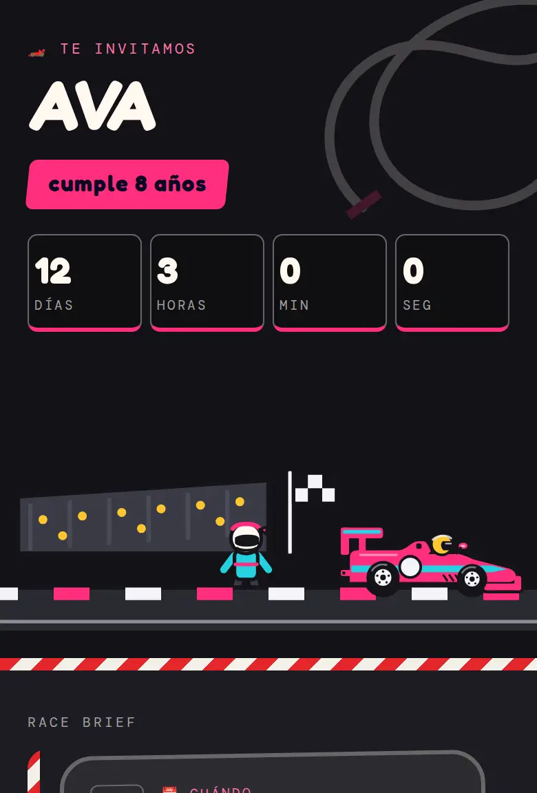 Invitación de fiesta Autos de carreras, diseño Circuito
