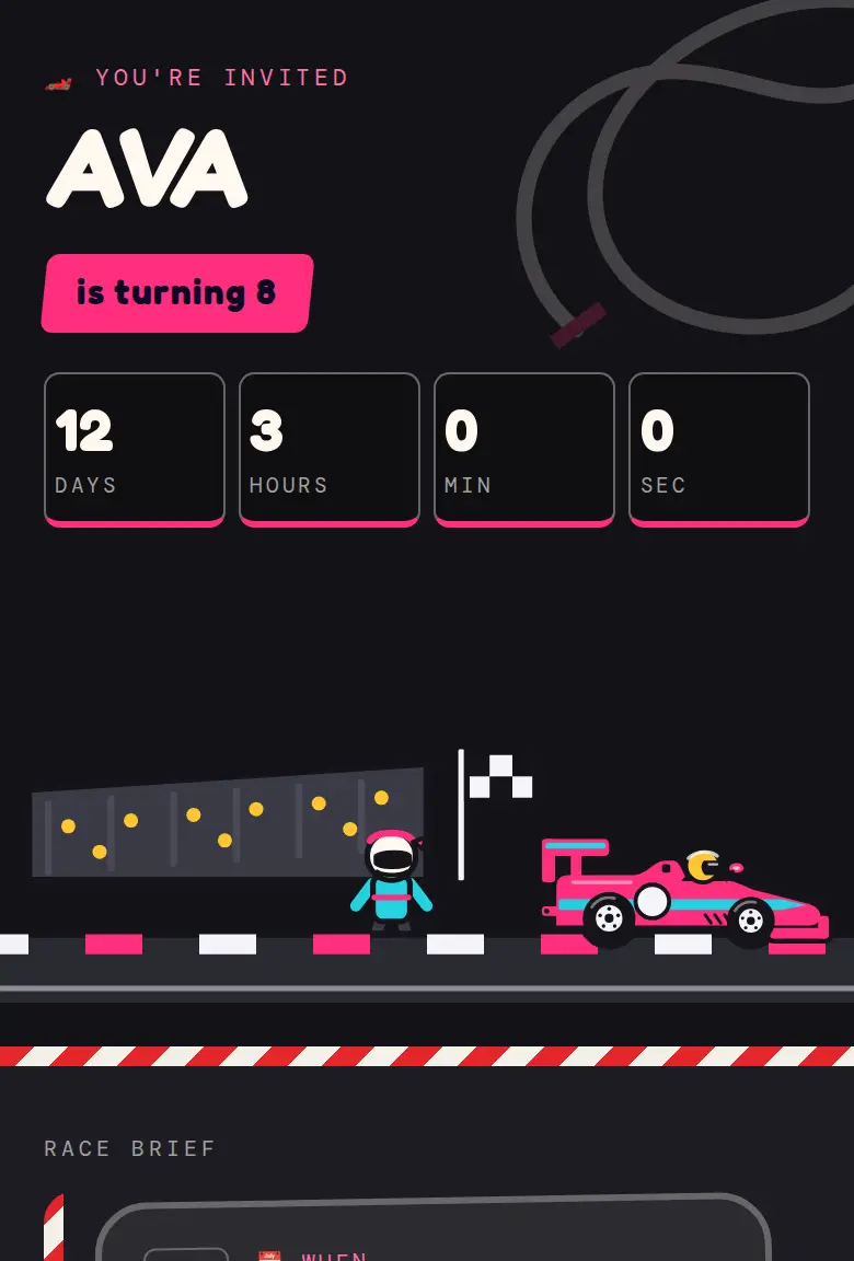 Race Cars party invitation, Circuit design