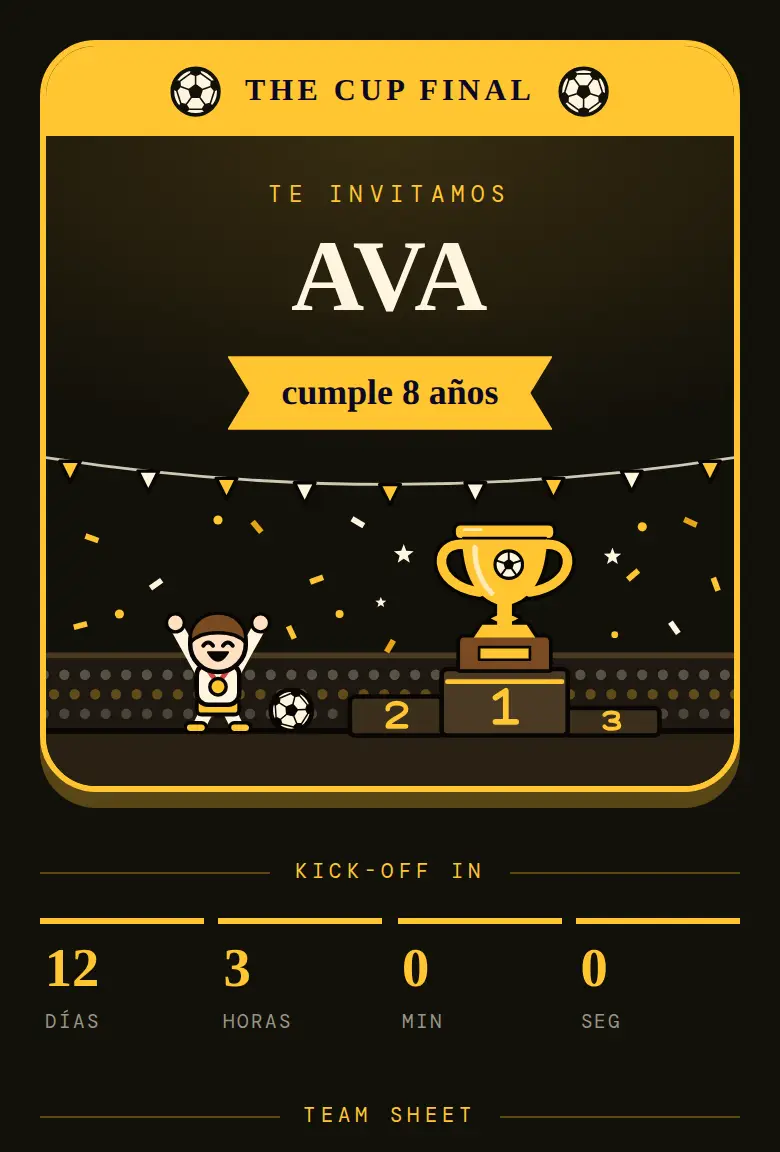 Invitación de fiesta Fútbol, diseño Final de copa