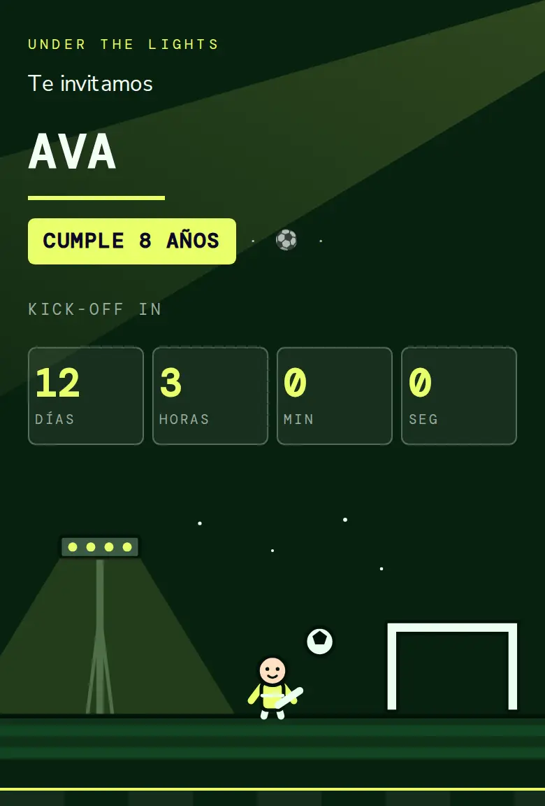 Invitación de fiesta Fútbol, diseño Nocturno