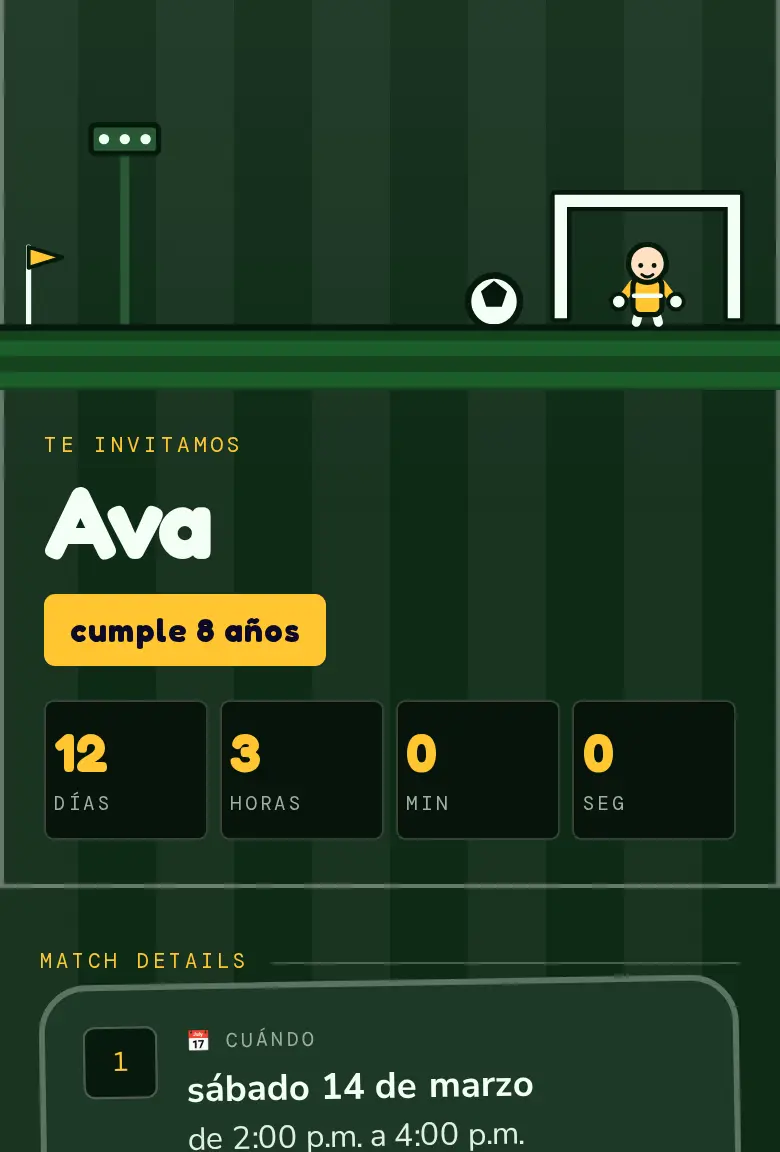 Invitación de fiesta Fútbol, diseño Cancha