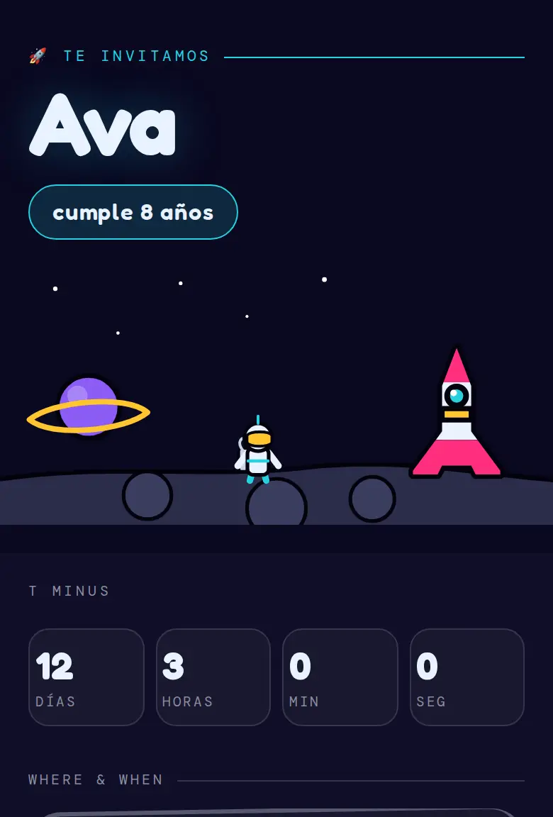 Invitación de fiesta Espacio, diseño Lunar