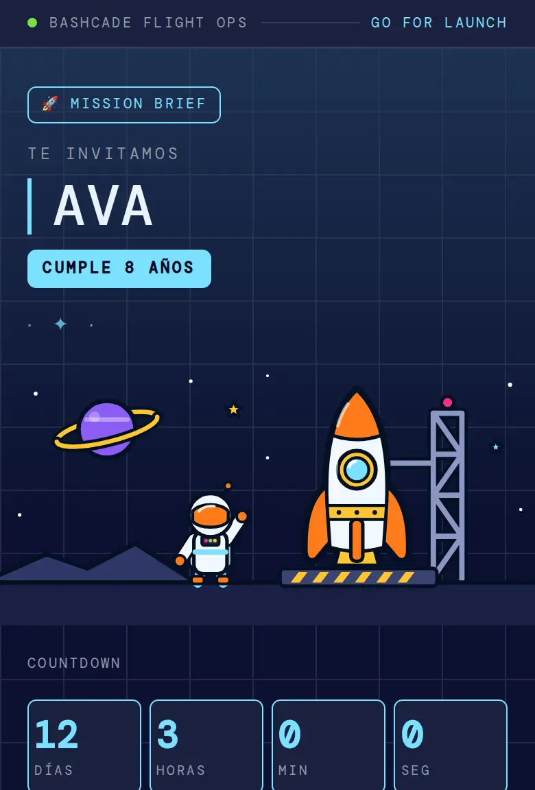 Invitación de fiesta Espacio, diseño Misión