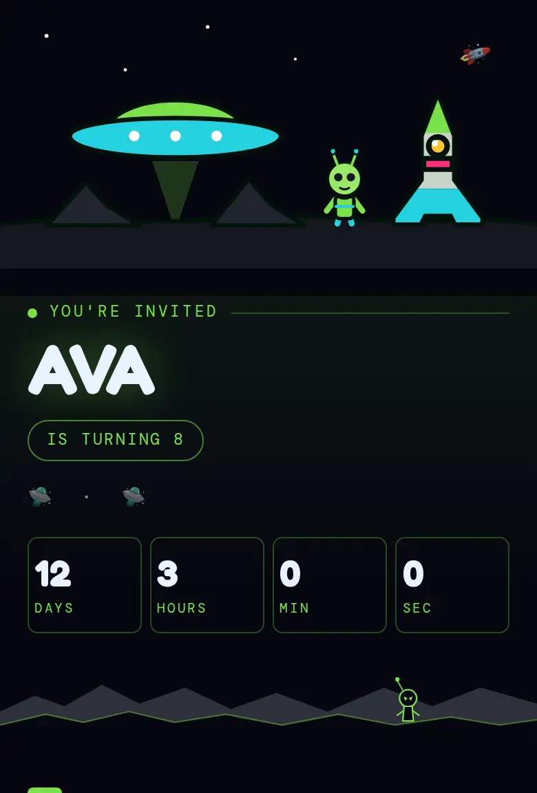 Space party invitation, Visitors design