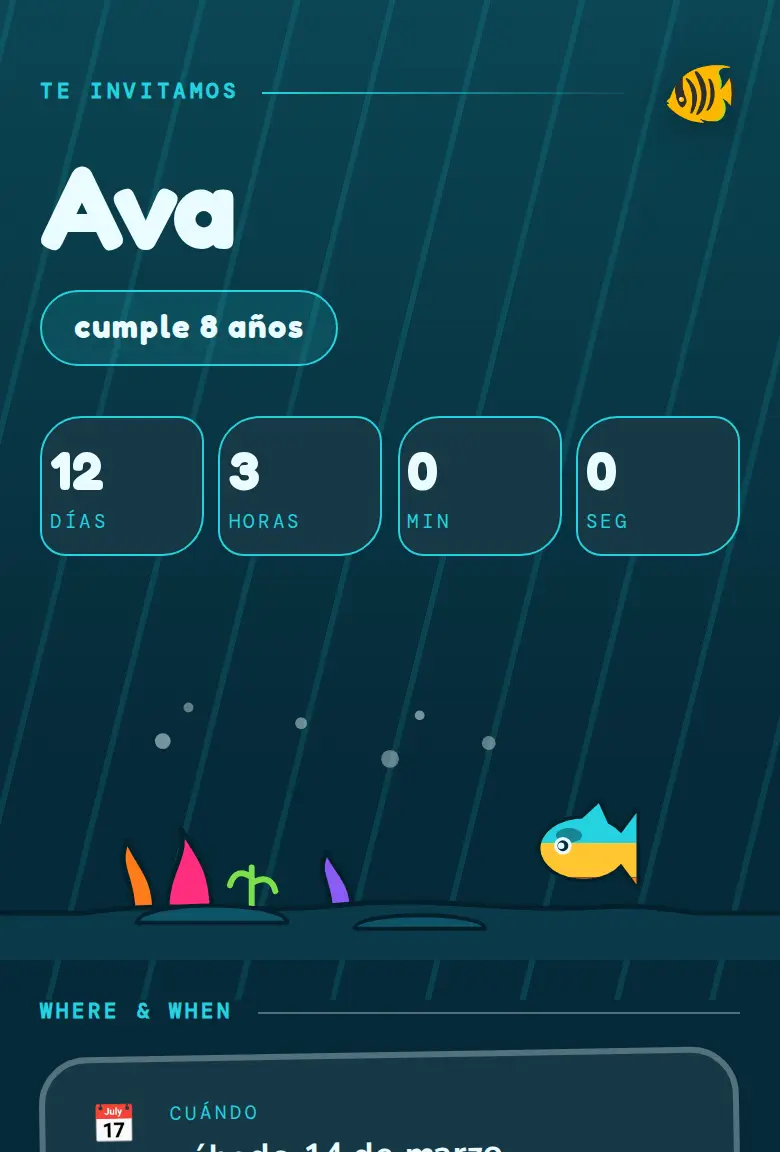 Invitación de fiesta Bajo el mar, diseño Arrecife