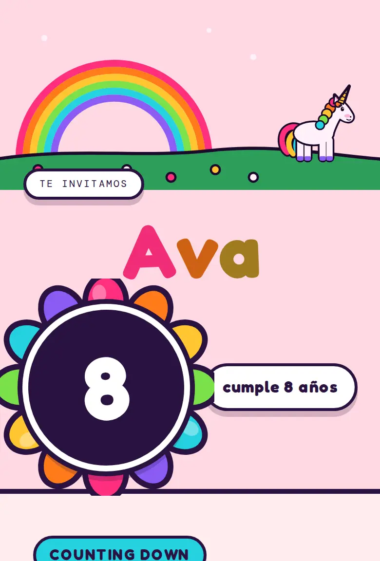 Invitación de fiesta Unicornios, diseño Pradera