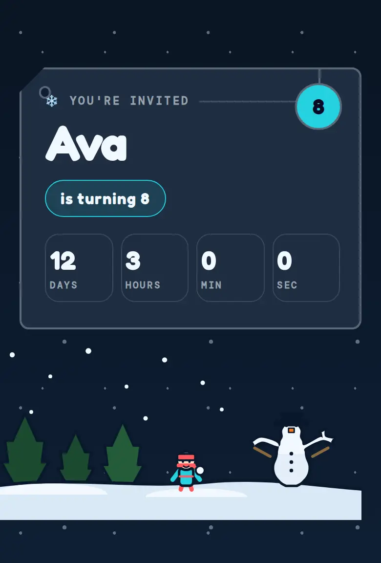 Winter party invitation, Snowfall design